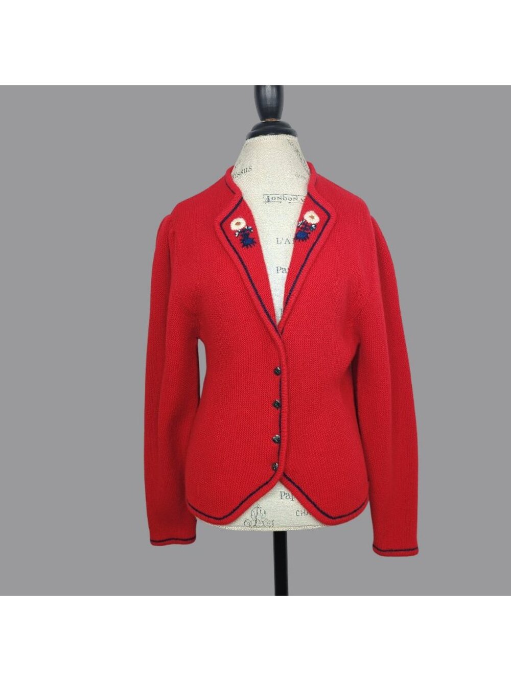 Vintage Red Nordic Cardigan Medium Wool Allen Lolly NWT